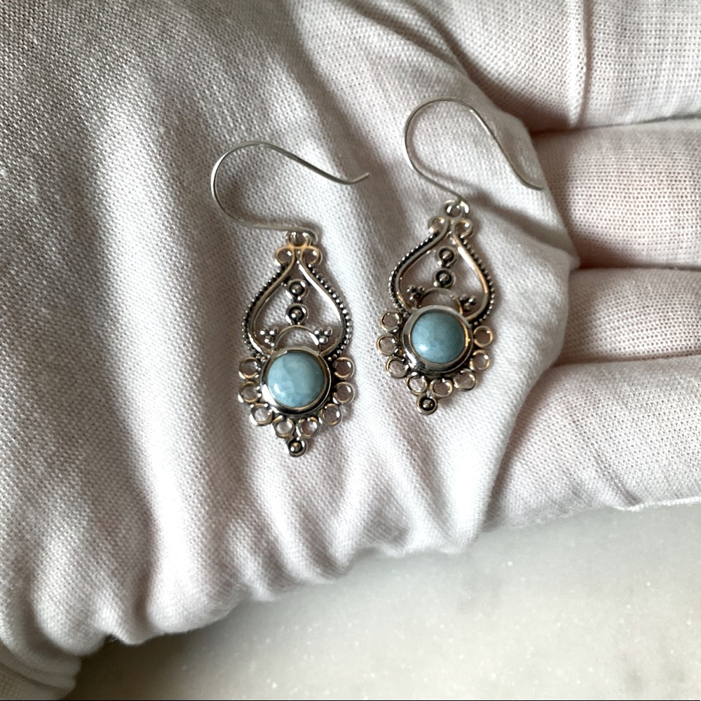 Natural Larimar .925 Sterling Silver Dangle Earrings - Picture 12 of 17